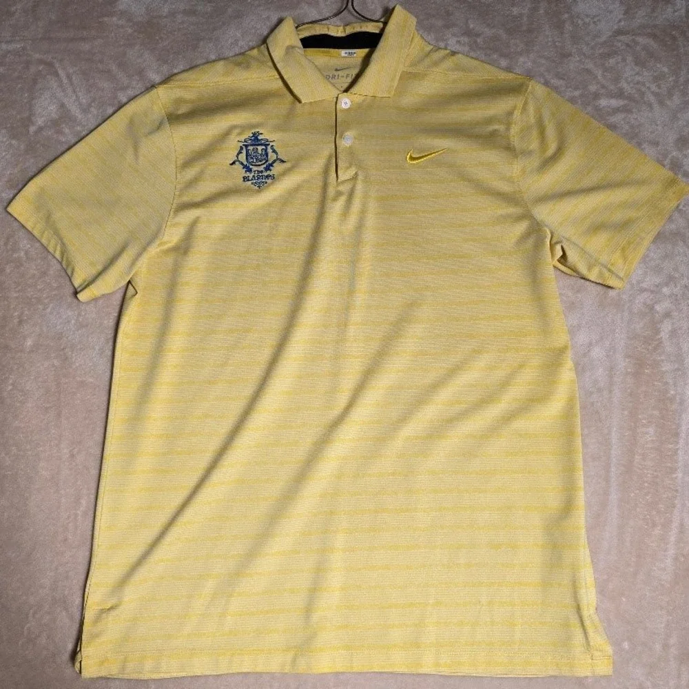 Nike Dri-FIT Polo Shirt Mens M Yellow Striped The Blarney Golf Performance 994